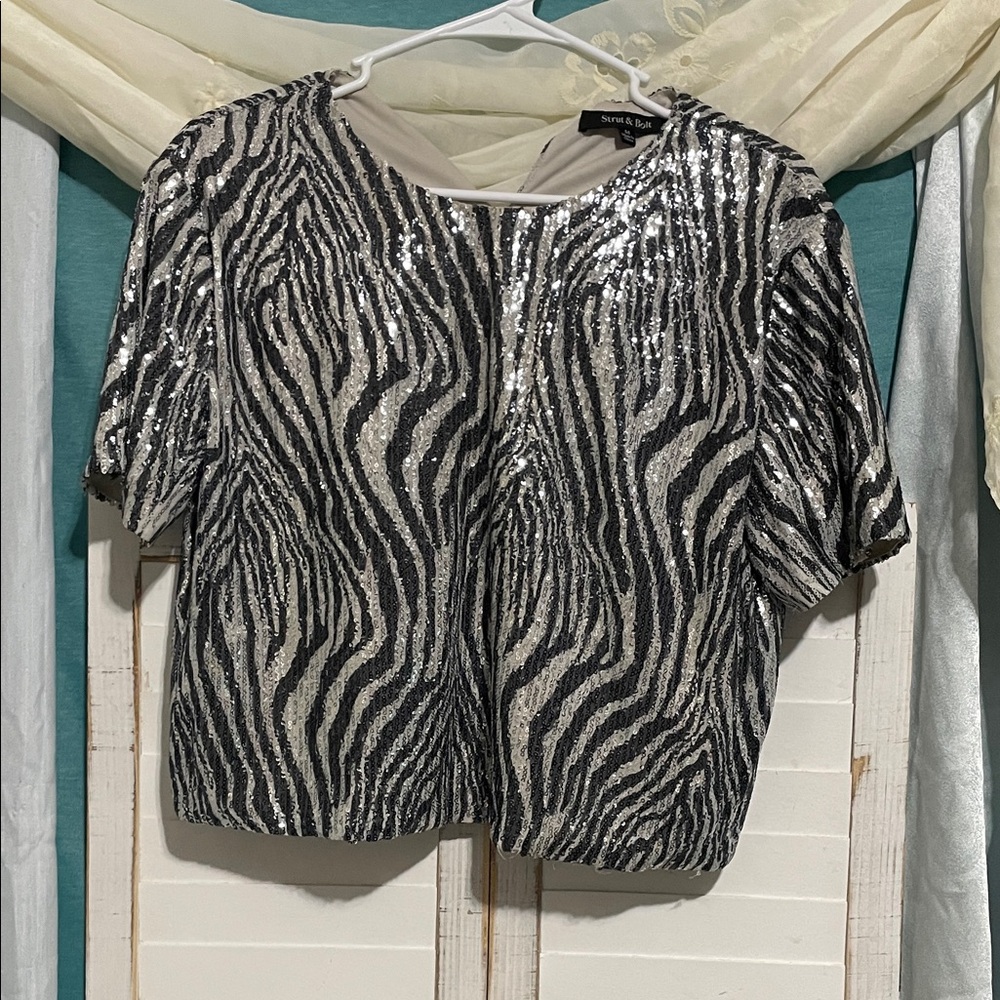 Elegant Sequin Zebra Pattern Blouse